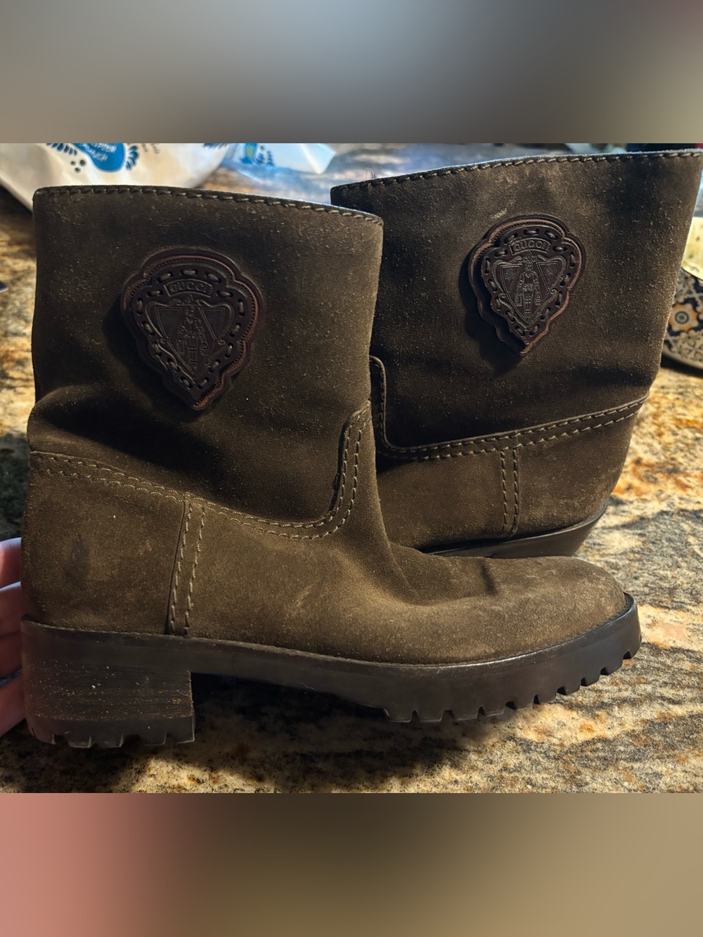 NWOT Gucci Suede Fur Lined Boots with Chunky Heel size 38
